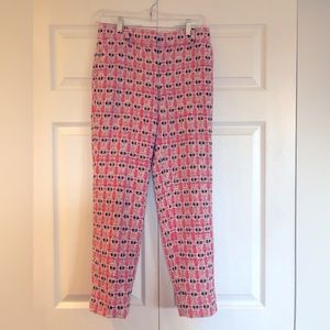 J Crew size 0 fun sparkly pink and black woven fabric pants